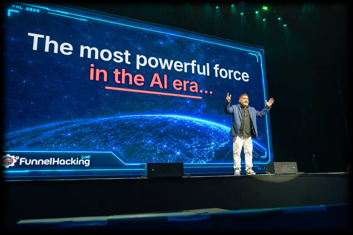 Miguel Carrasco beside a slide reading The most powerful force in the AI era